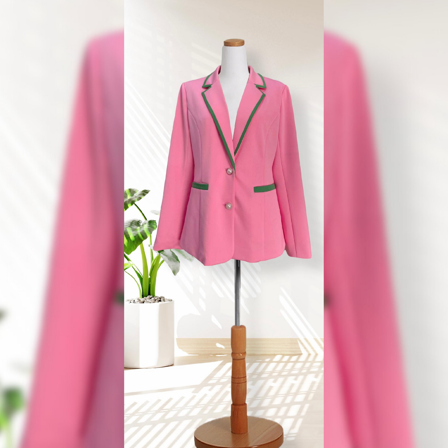 AKA | Pink Blazer with Green Trim