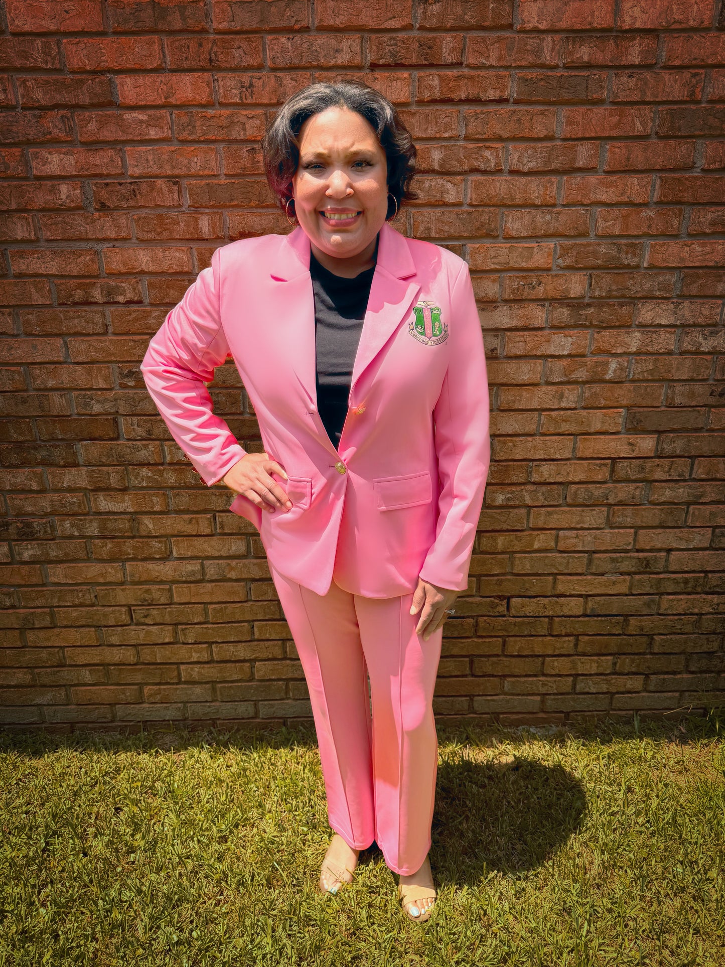 Pink Solid Blazer with Shield
