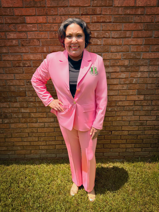 Pink Solid Blazer with Shield