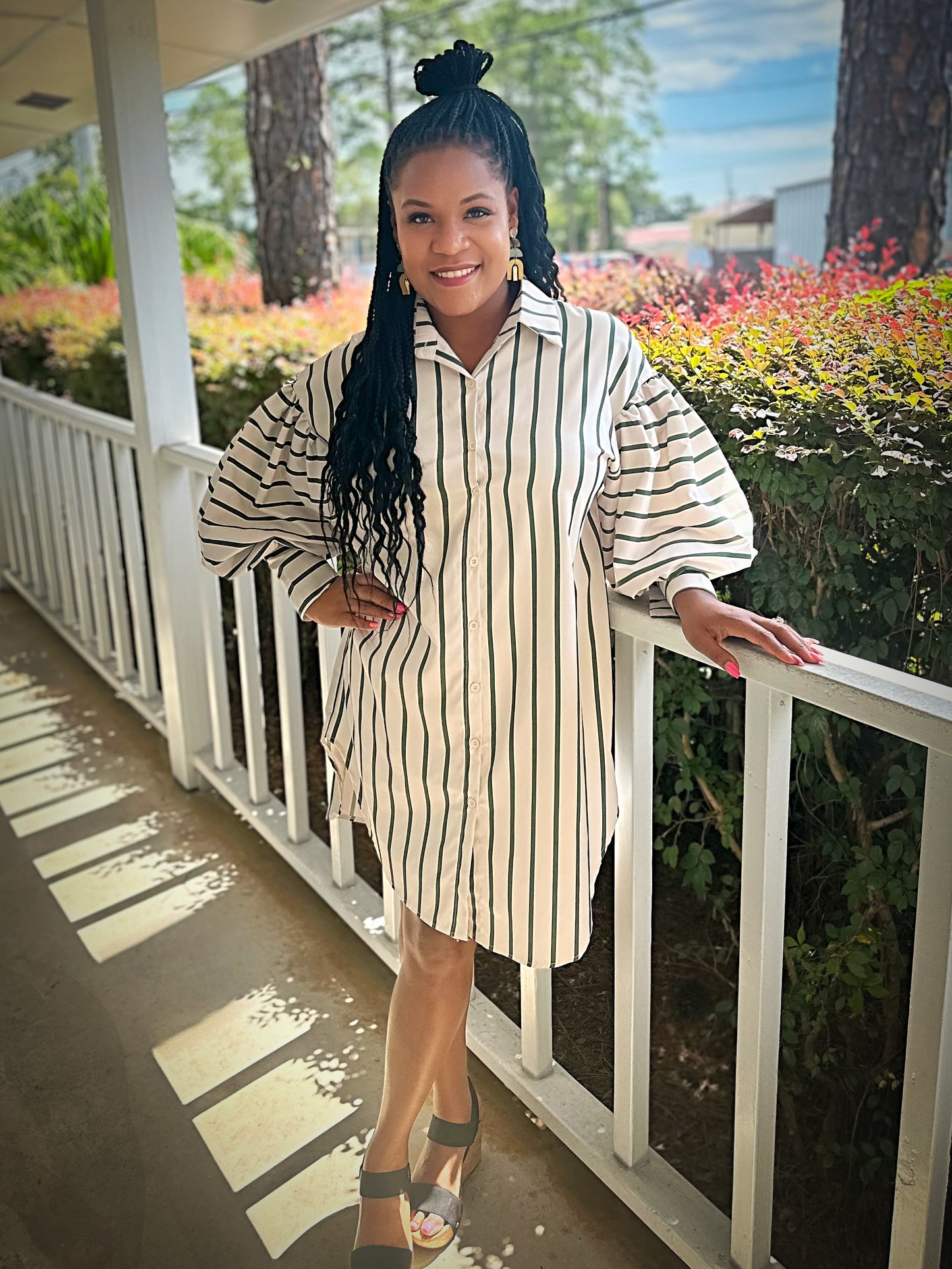 Pink & Green | Puff sleeve pin stripe top