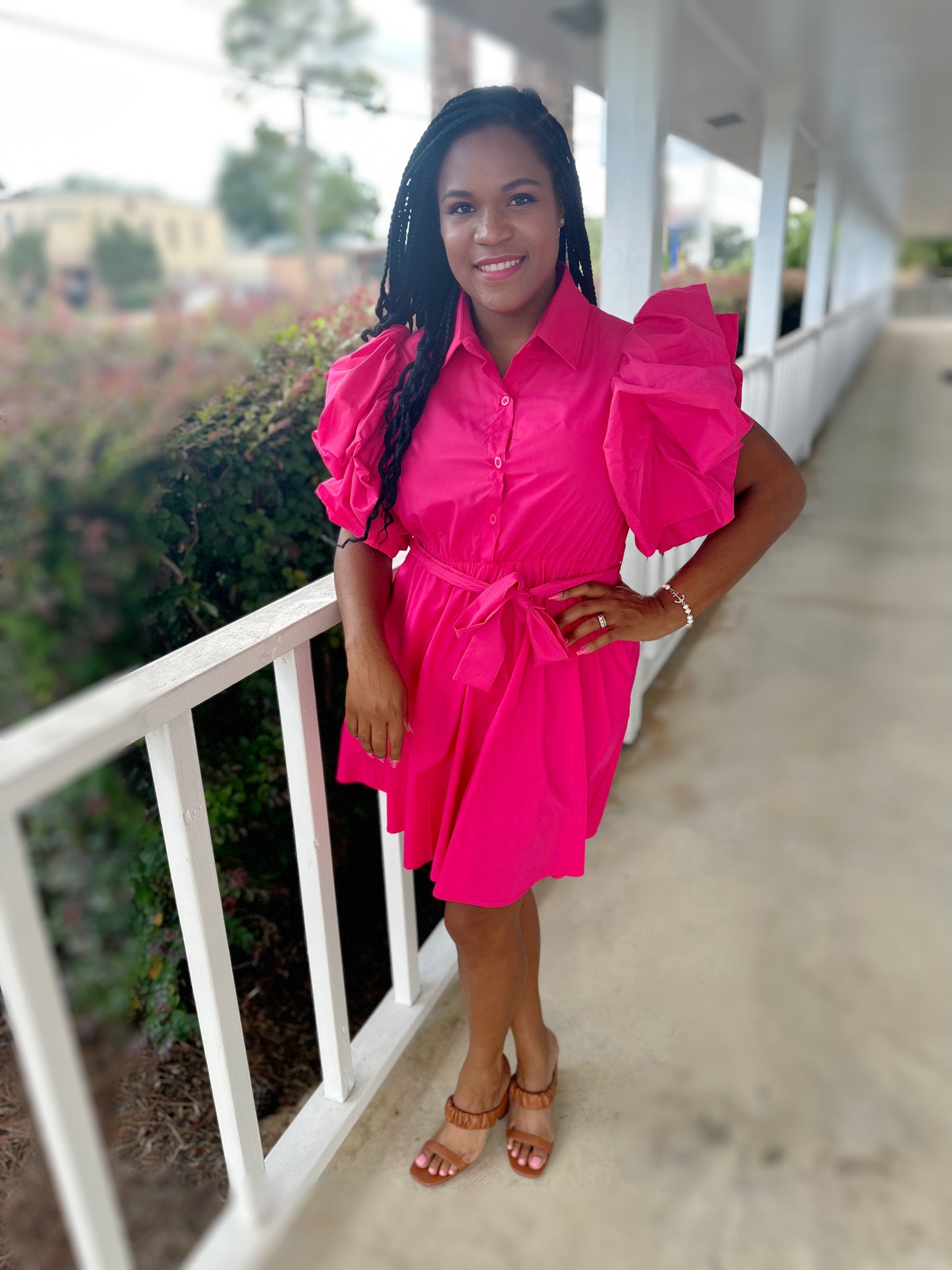 Puff Sleeve Belted Dress