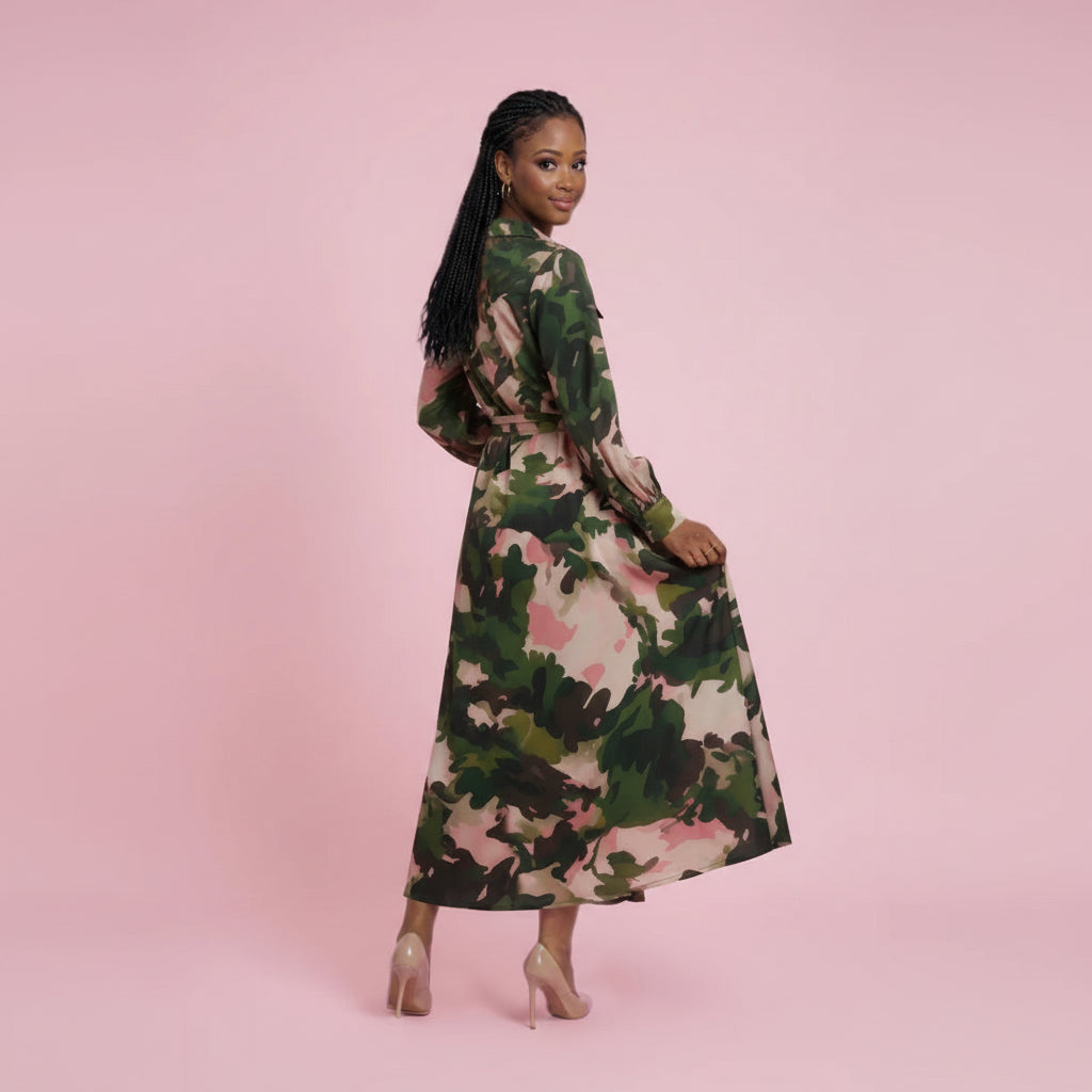 Pink & Green Camo Maxi Dress