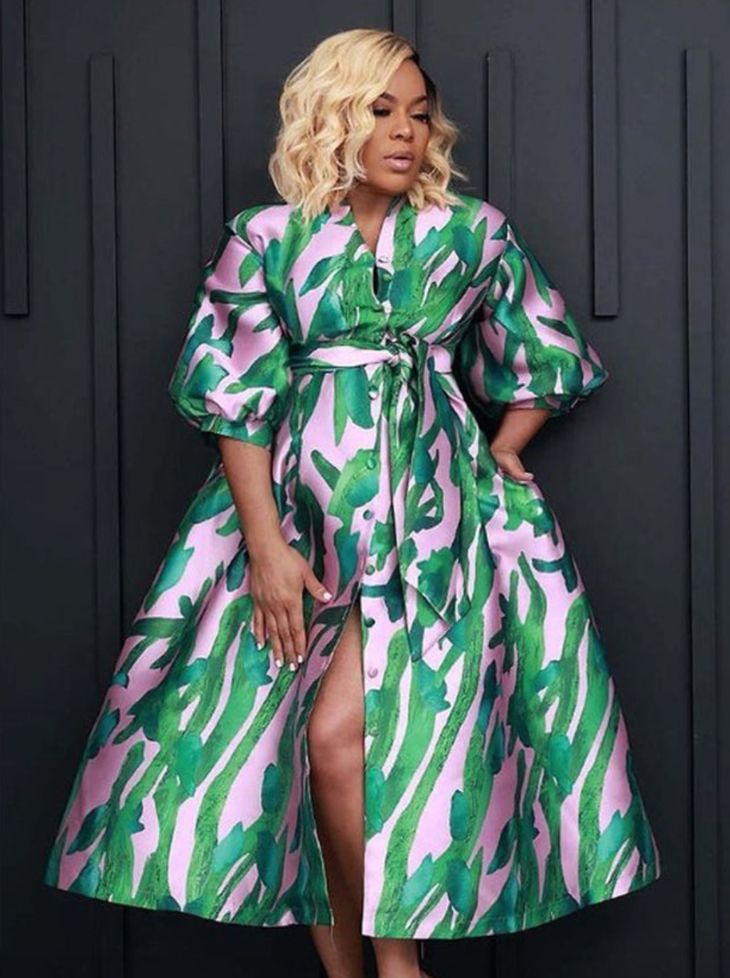 Pink and Green Satin Dress
