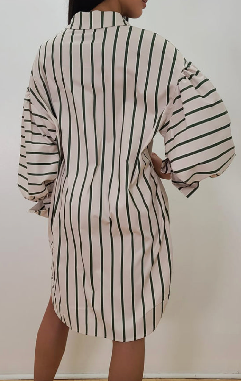 Pink & Green | Puff sleeve pin stripe top