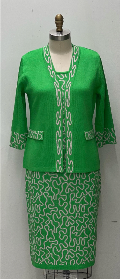 Pink and Green Swirl Knit Suit