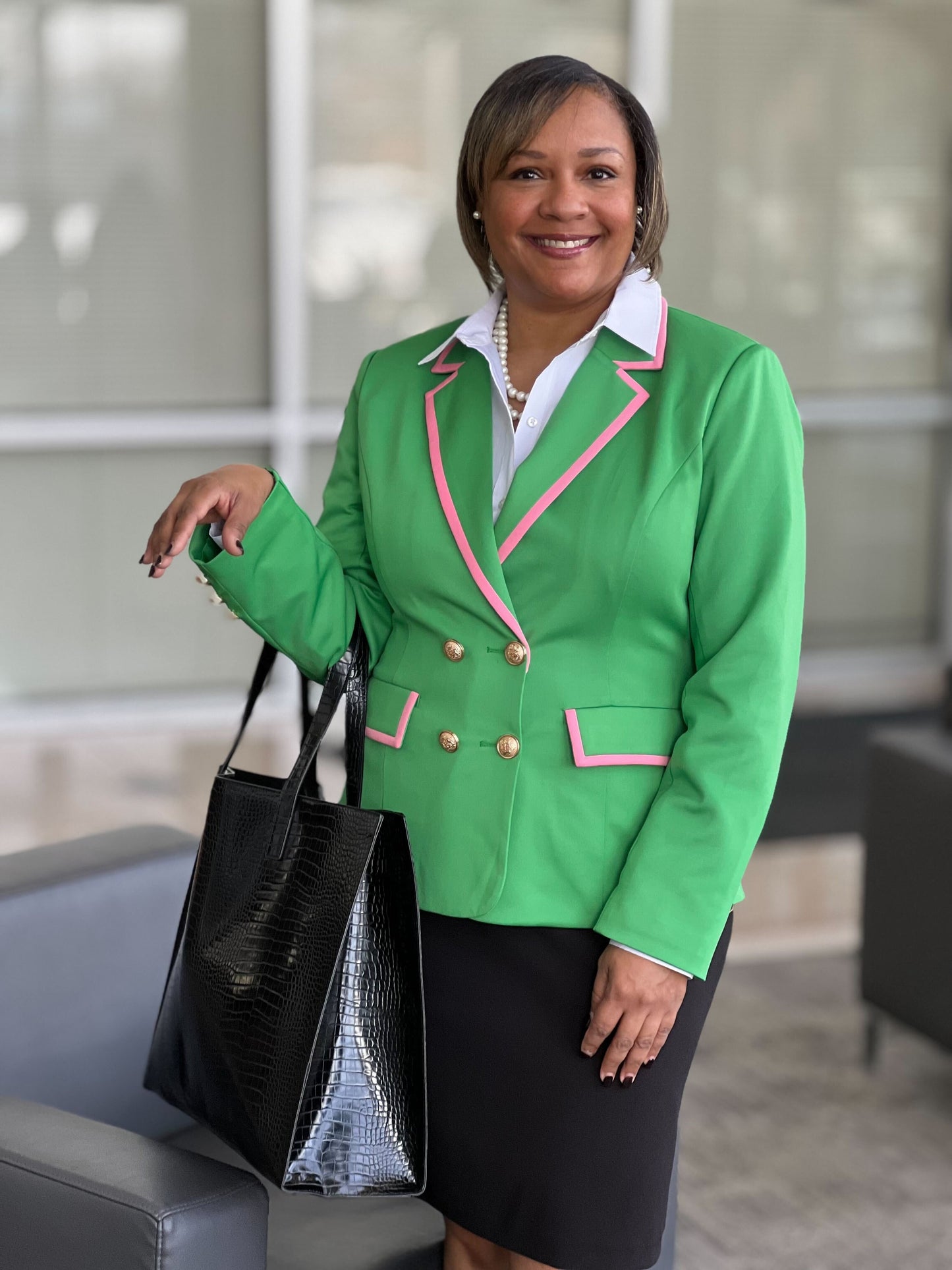 PRE-ORDER | Green Blazer with Pink Trim