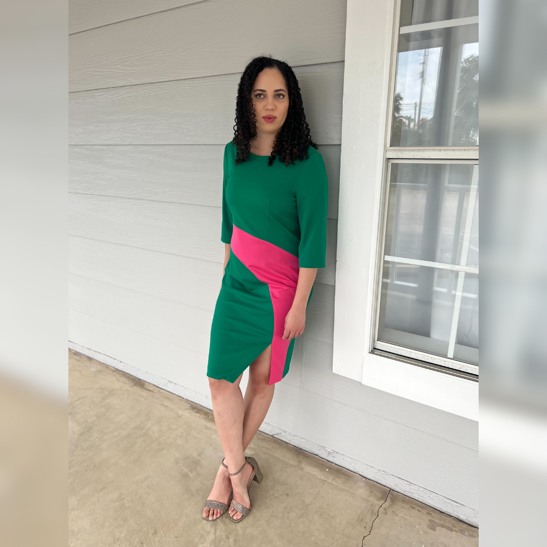 Pink & Green | Green with Pink Swirl Dress
