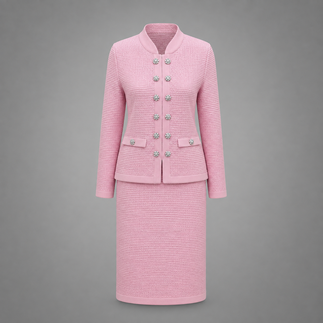 Blush Crown Button Skirt Suit