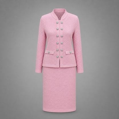 Blush Crown Button Skirt Suit