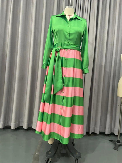 Pink and Green Stripe Maxi Dress