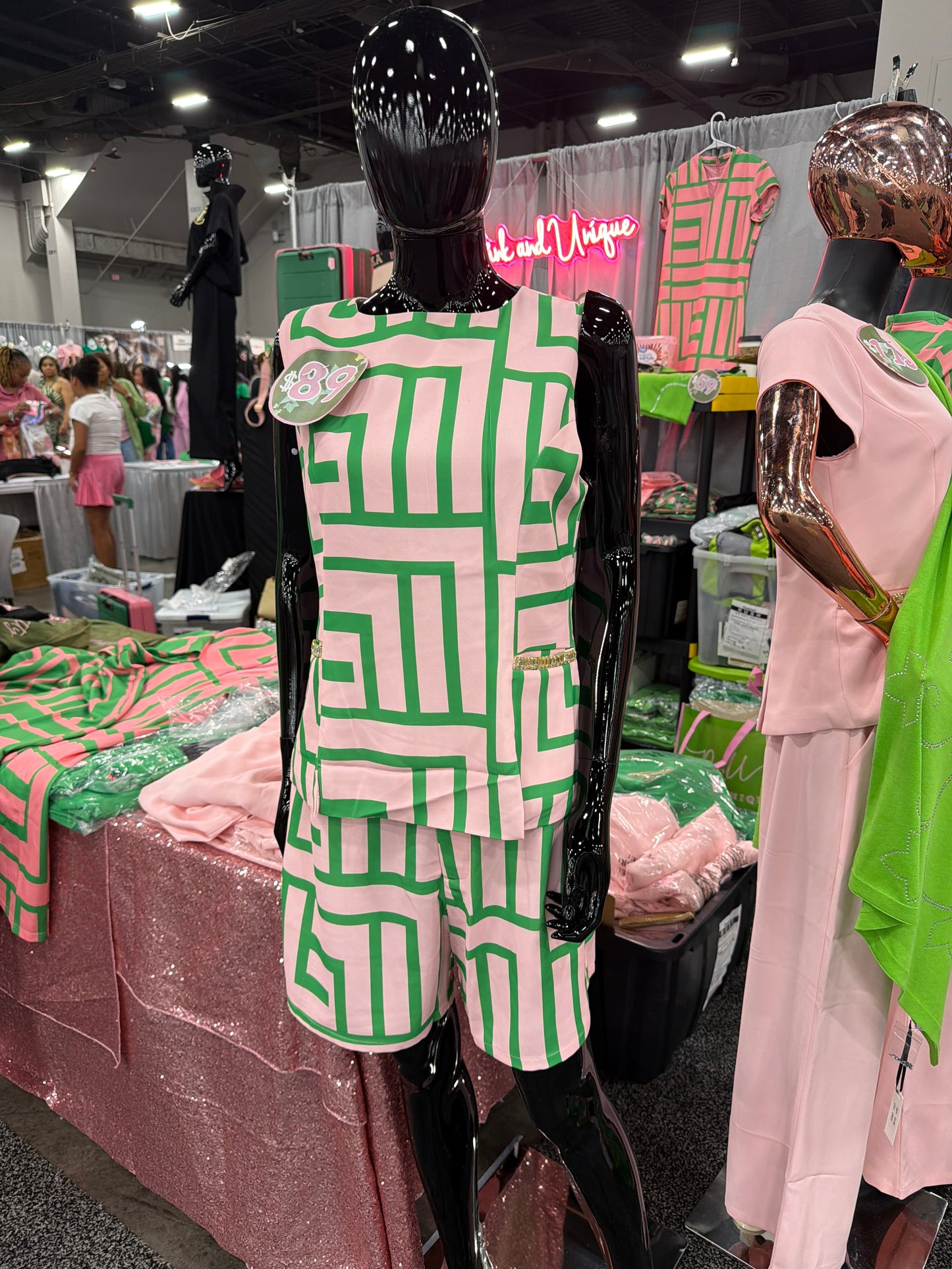 Pink and Green Block Short Set