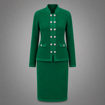Emerald Crown Button Skirt Suit