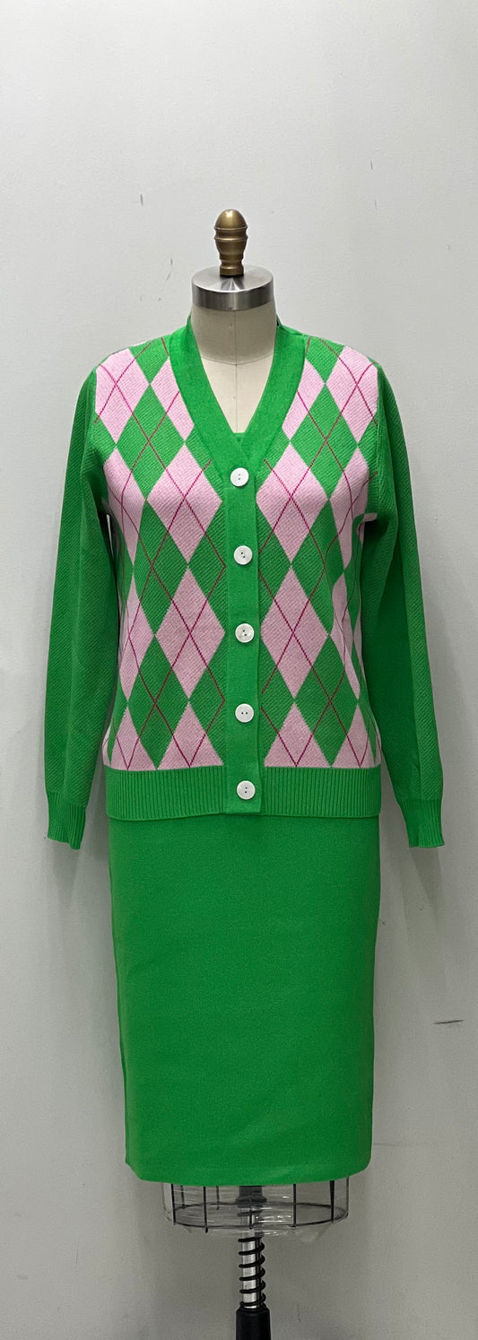 PRE ORDER | Argyle Sweater with Green Tank Dress