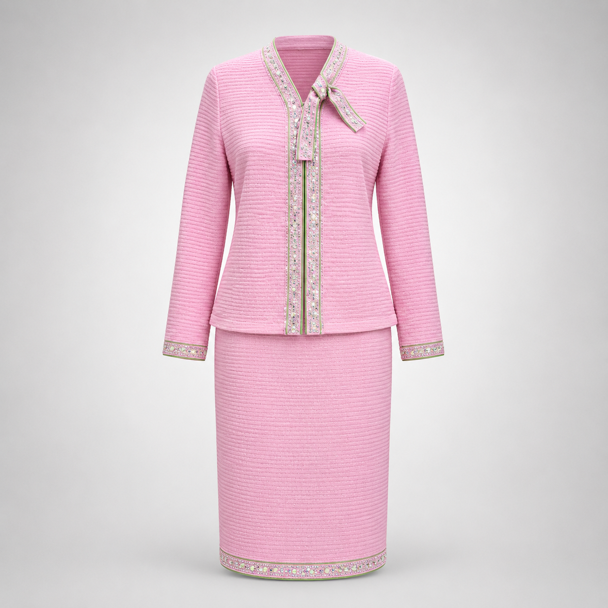 Pink & Green Signature Bow Skirt Suit