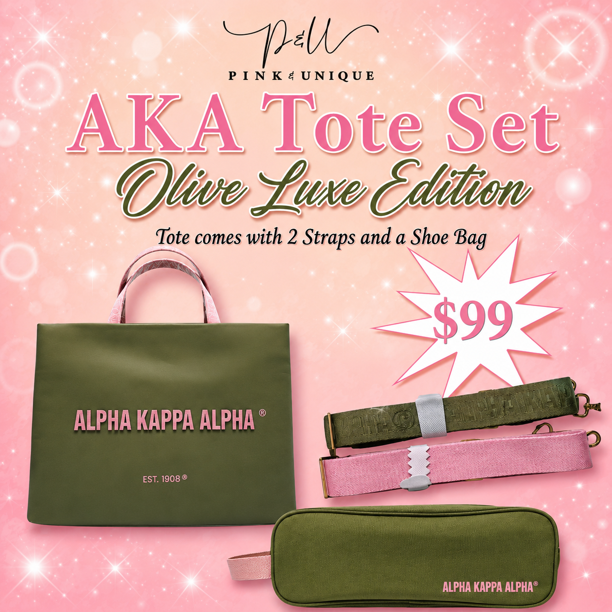AKA Tote Bag Set – Olive Luxe Edition