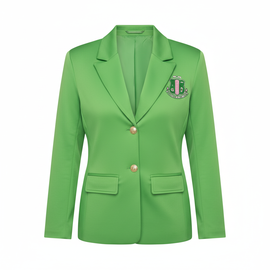 Green Solid Blazer with Shield