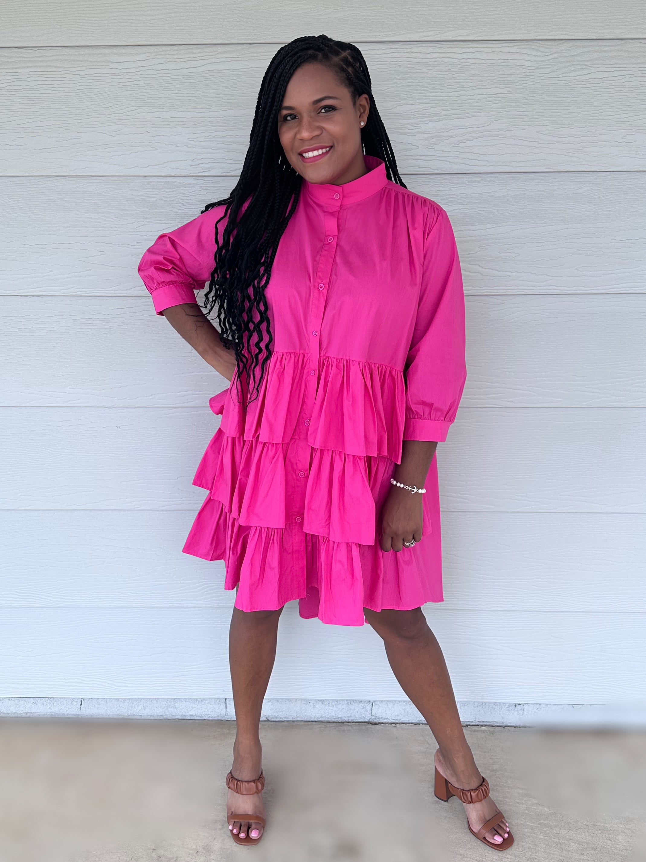 Pink & Green | Pink Ruffle layered Dress – Pink and Unique