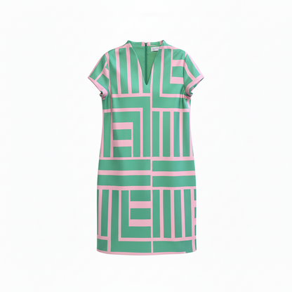 PRE-ORDER | Green and Pink Block Dress
