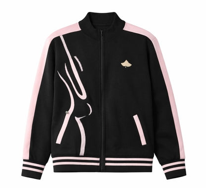 Black & Pink Knit Bomber Jacket