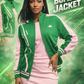 Green & Pink Knit Bomber Jacket