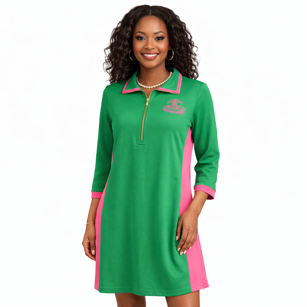 AKA | Green/Pink Stripe Petite Polo Dress