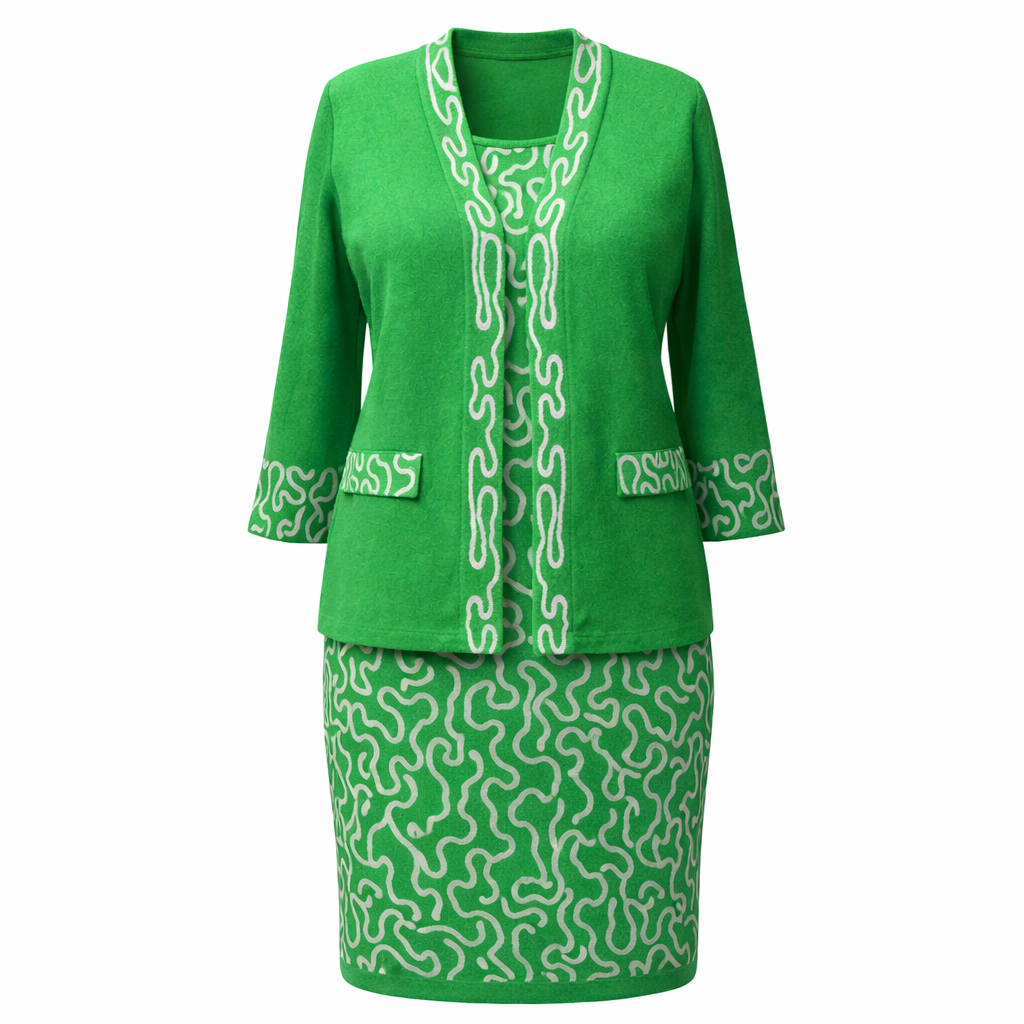 Pink and Green Swirl Knit Suit