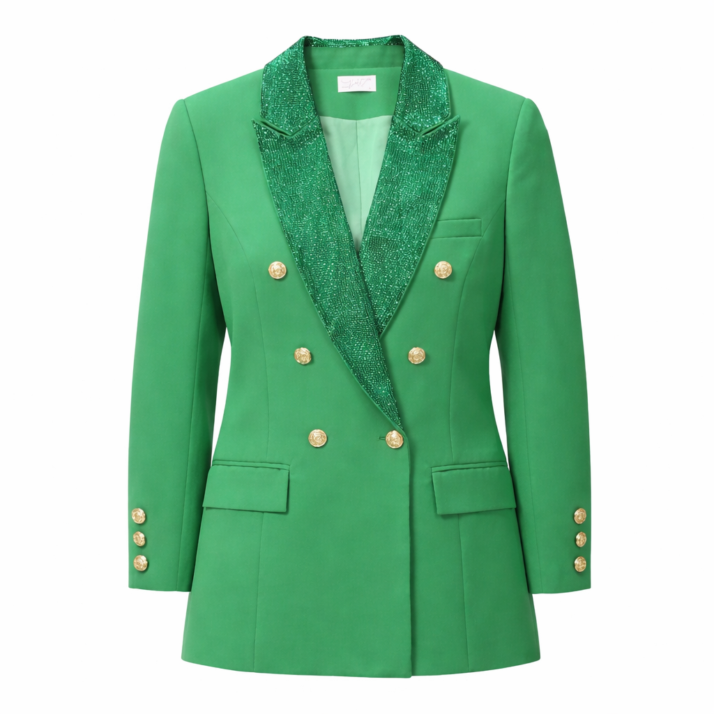 Sparkle Double Breasted Green Blazer