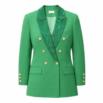Sparkle Double Breasted Green Blazer