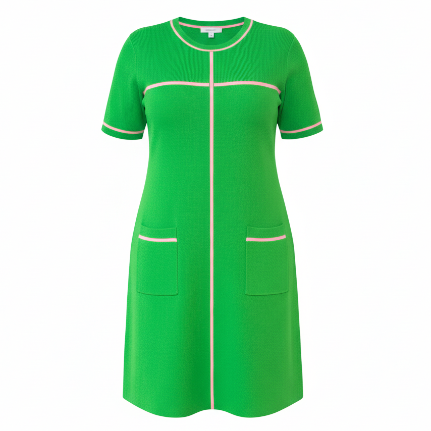 Pink & Green | Green dress with Pink stripe