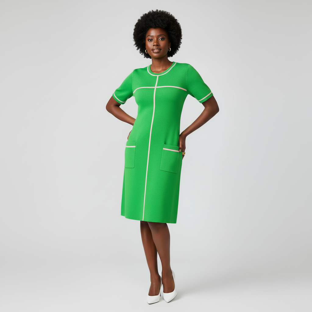 Pink & Green | Green dress with Pink stripe