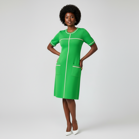 Pink & Green | Green dress with Pink stripe