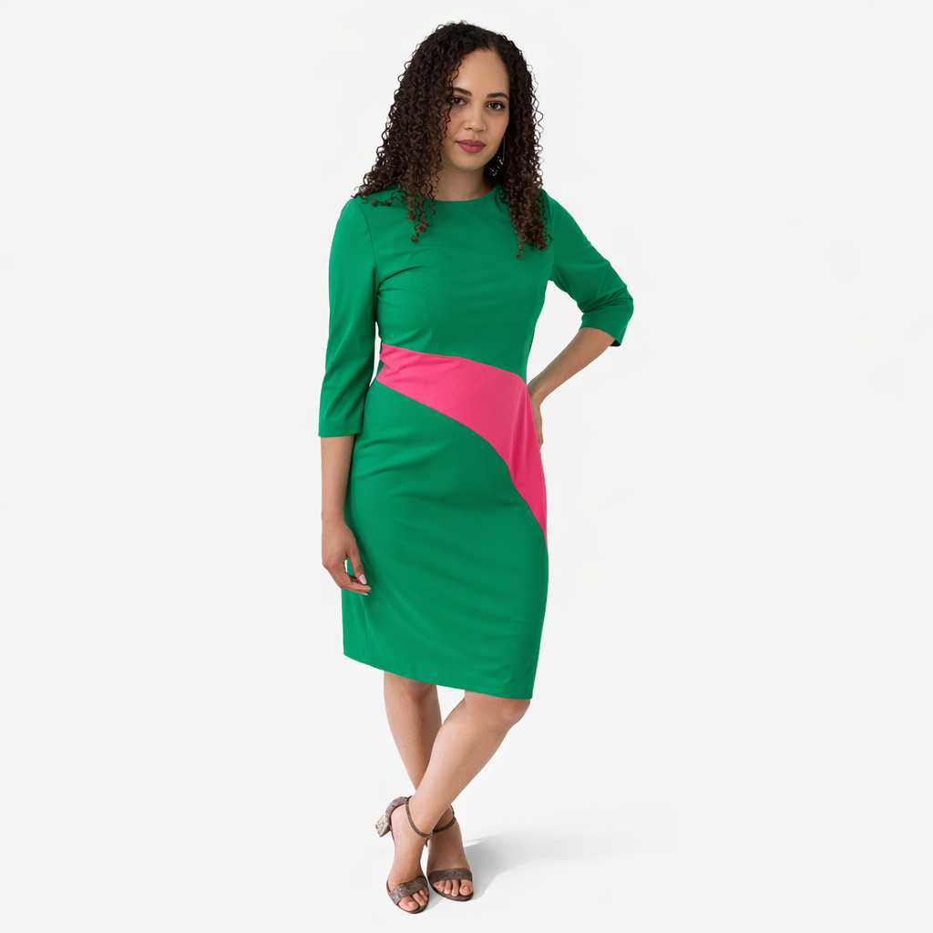 Pink & Green | Green with Pink Swirl Dress
