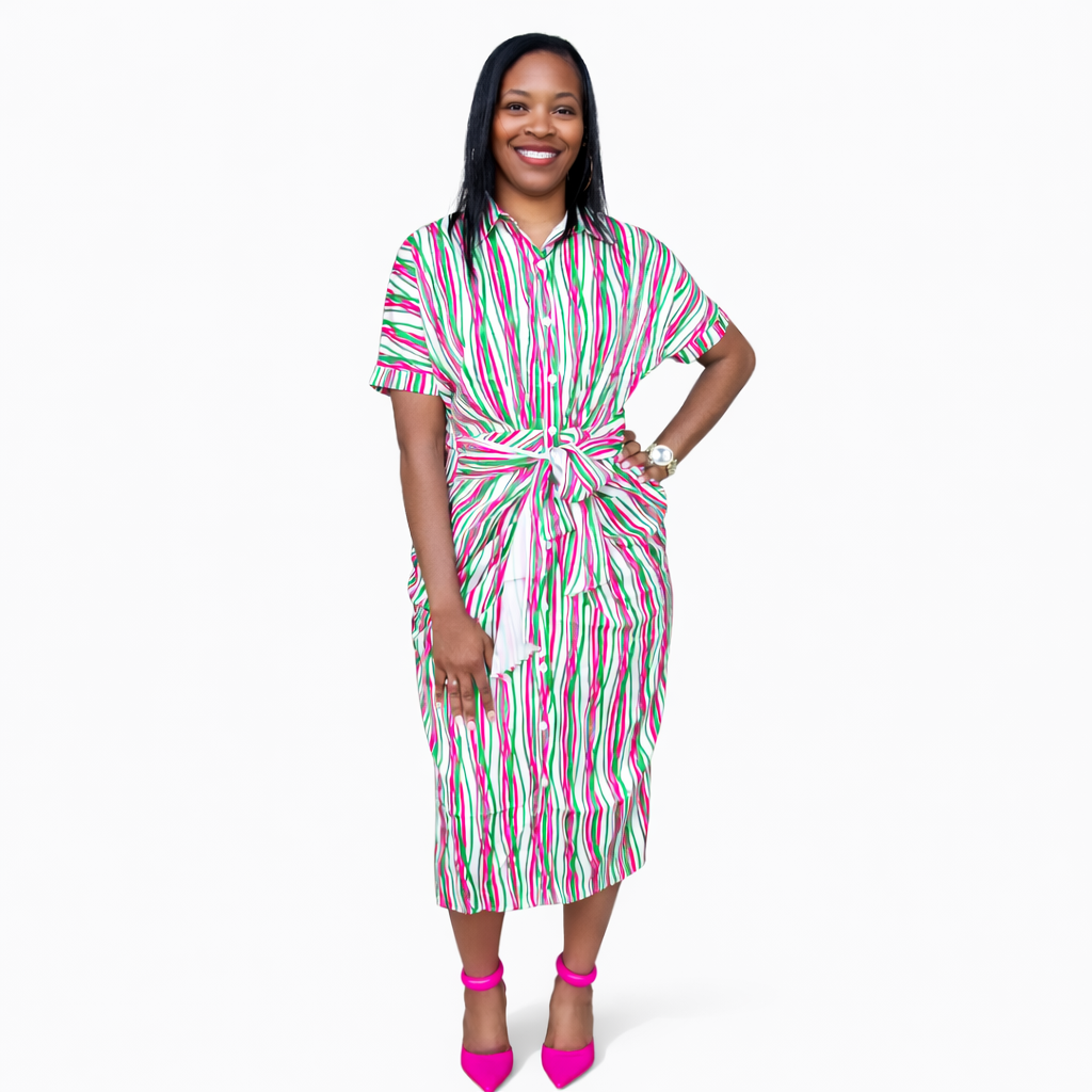 Button Down Ruched Shirt Dress