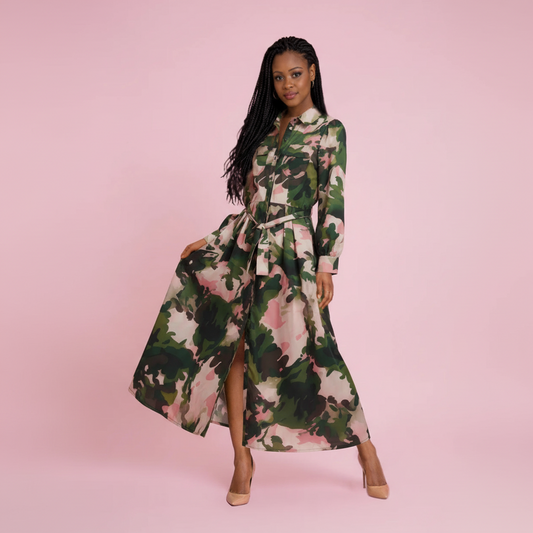 Pink & Green Camo Maxi Dress
