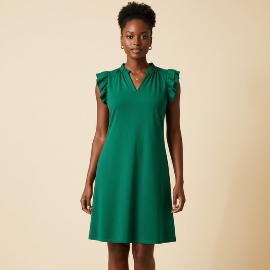 Green Fluter Sleeve Dress