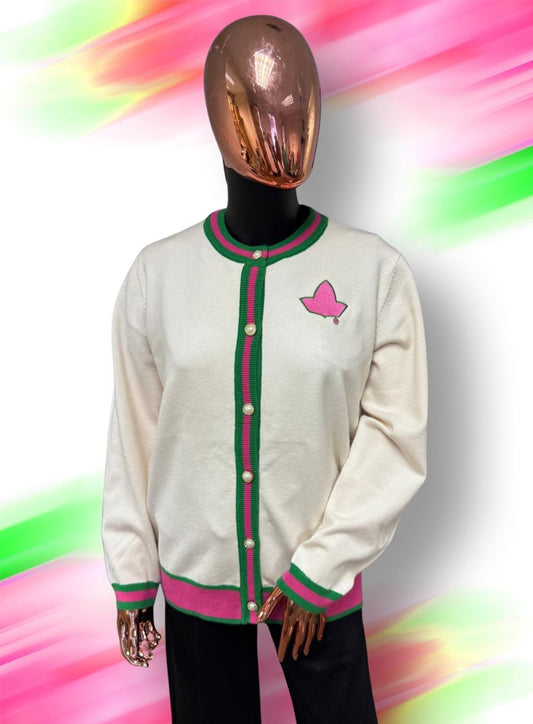 Cream, Pink and Green Cardigan