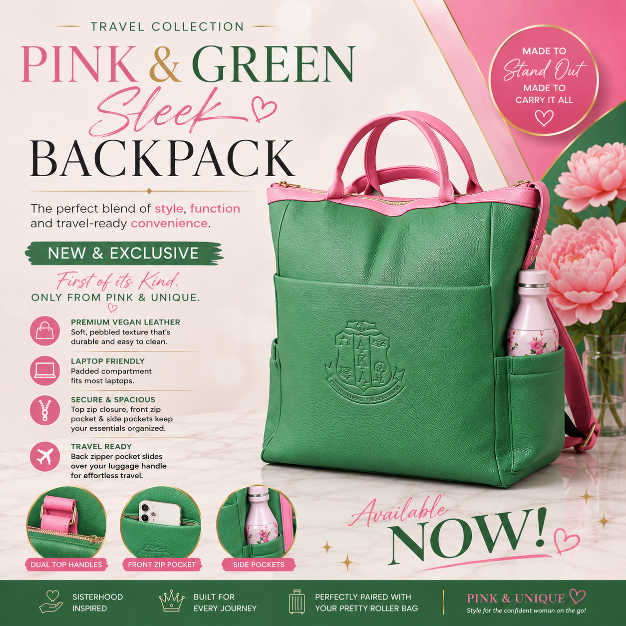 AKA Pink and Green Sleek Backpack