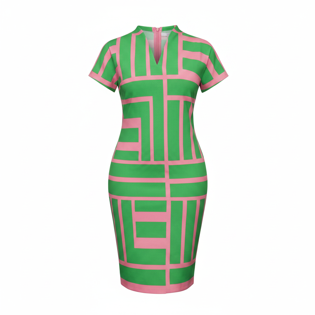 Green and Pink Block Dress