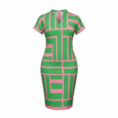Green and Pink Block Dress