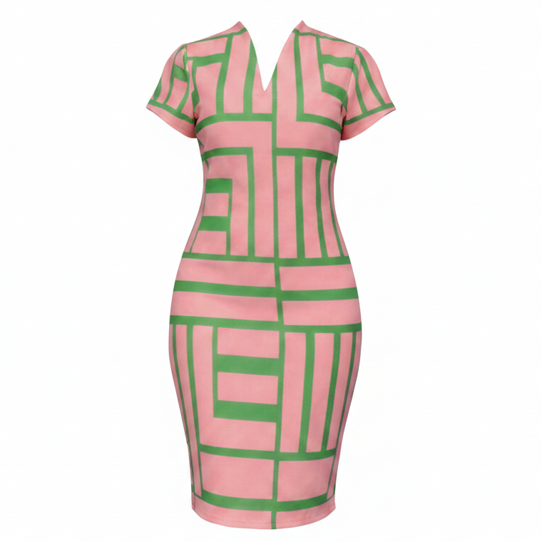 Pink and Green Block Dress