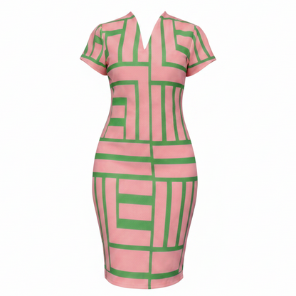 Pink and Green Block Dress
