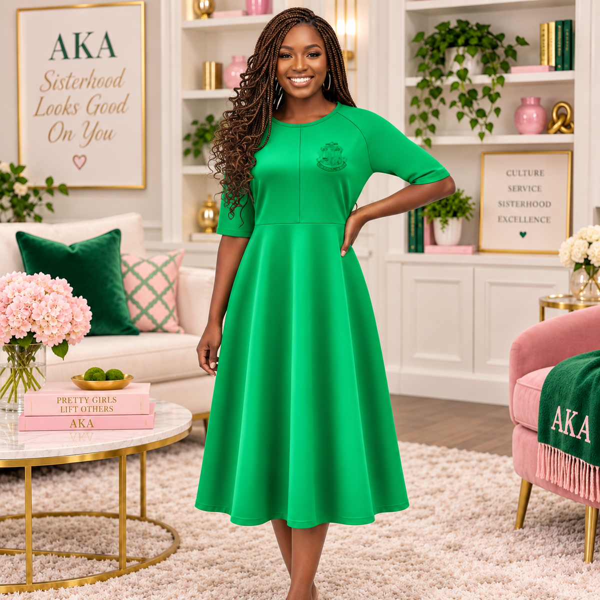Green Dress with AKA Shield