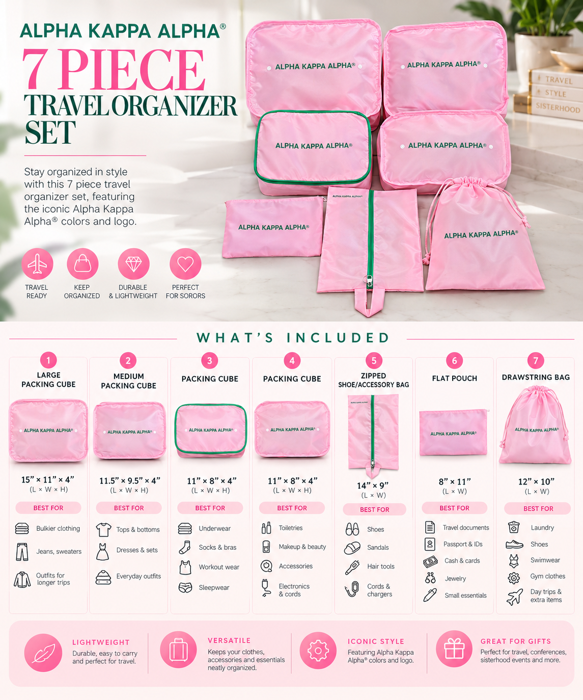 Alpha Kappa Alpha® 7-Piece Travel Organizer Set