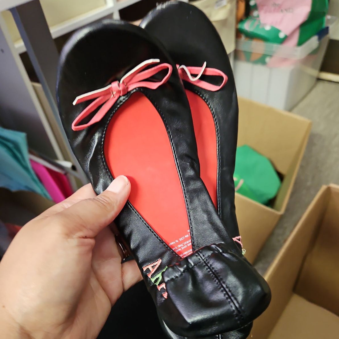 Black Flat Ballet Shoe Pink and Unique