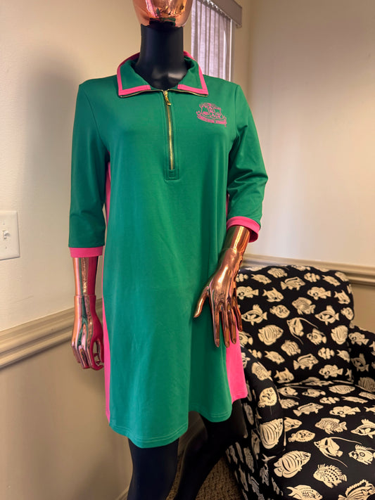 Green/Pink Stripe Petite Polo Dress