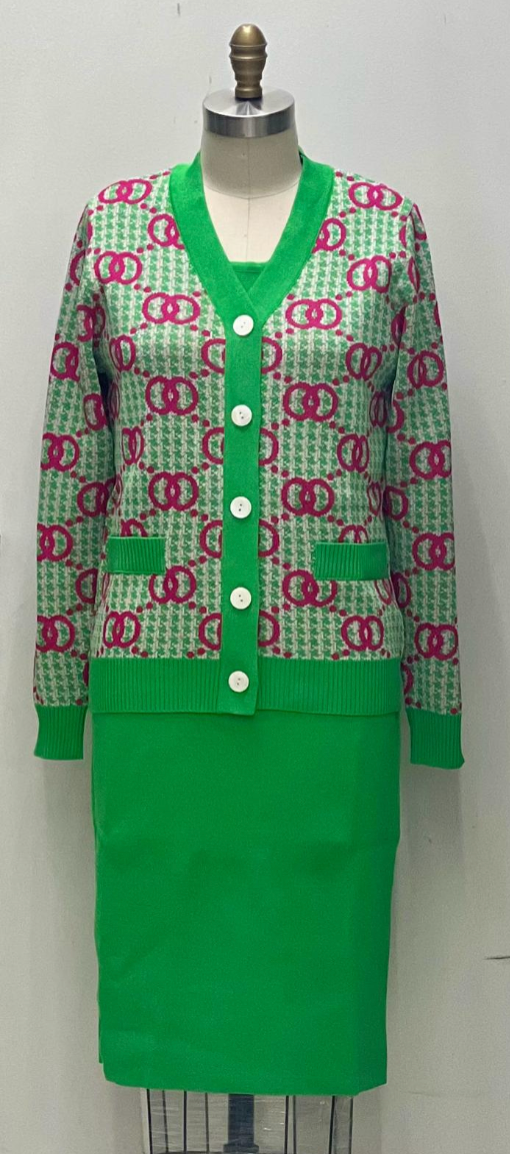 Pink and Green Argyle Sweater Suit