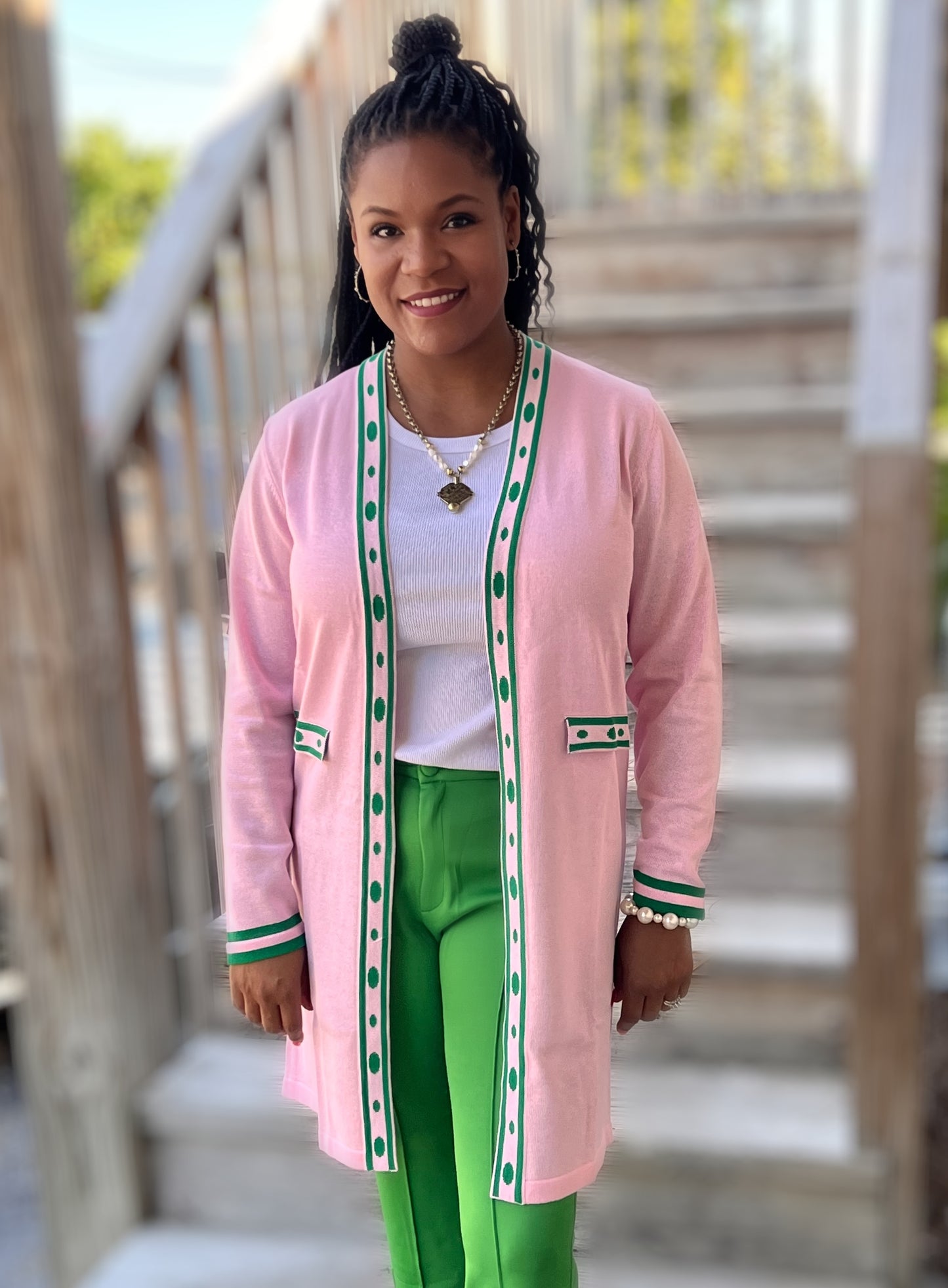 Pink & Green | Long Pink and Green Cardigan