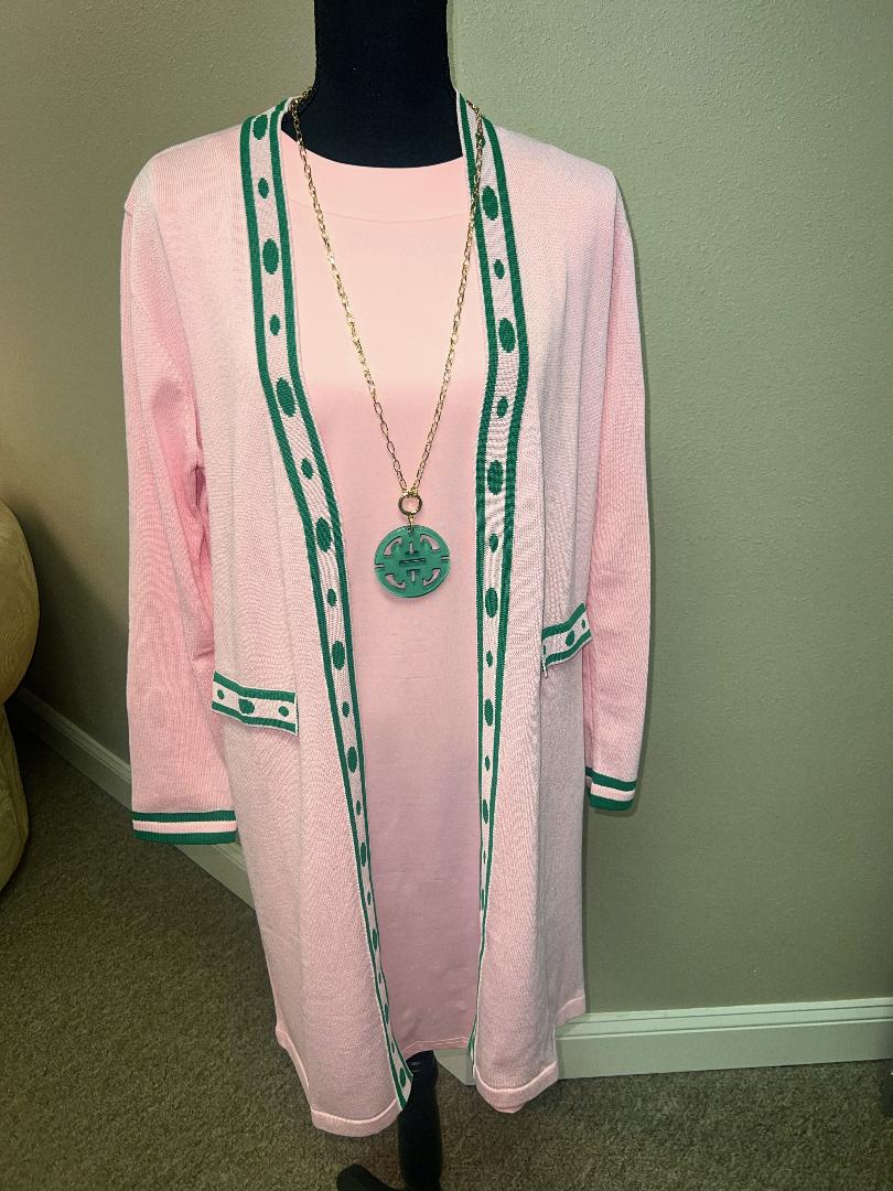 Pink & Green | Long Pink and Green Cardigan