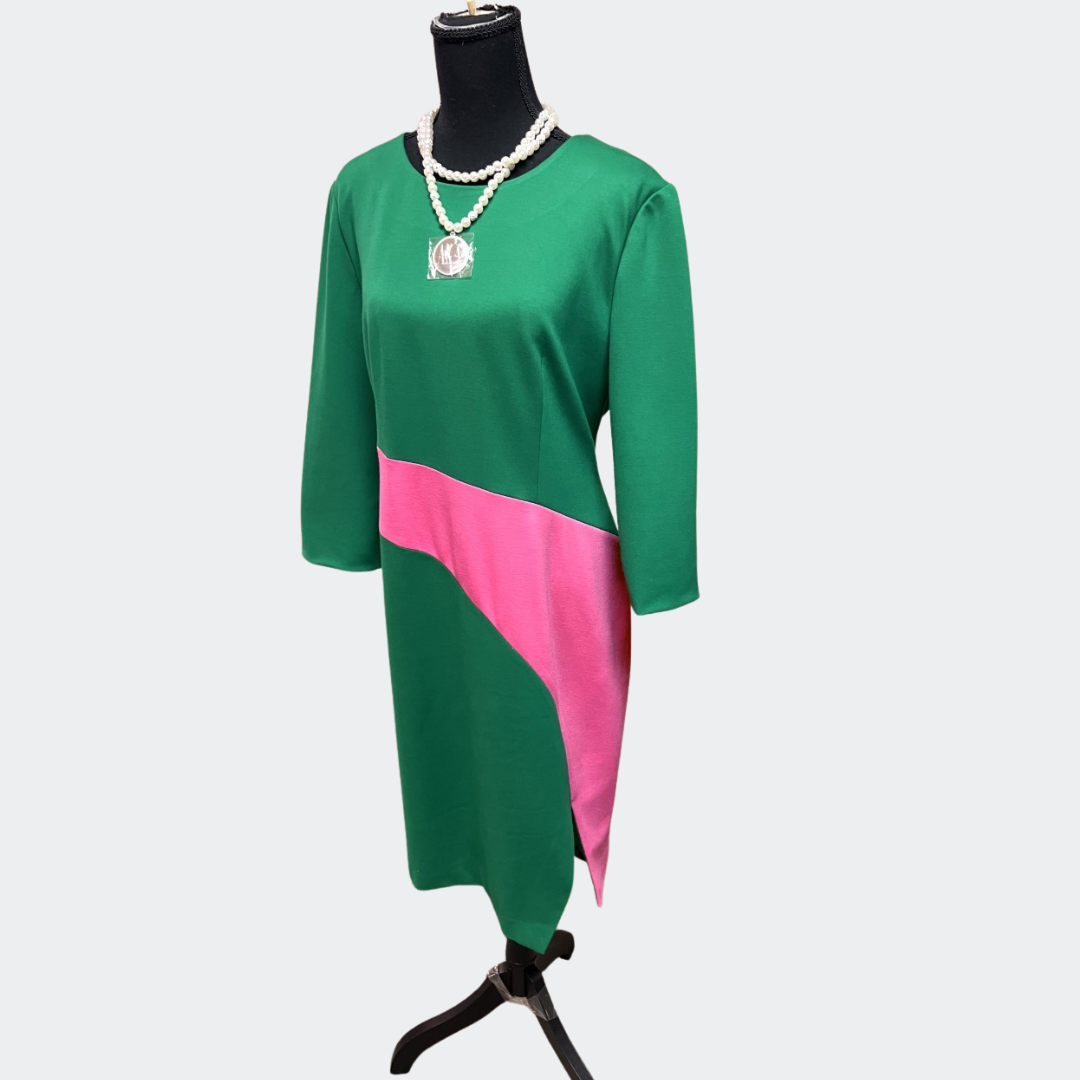 Pink & Green | Green with Pink Swirl Dress